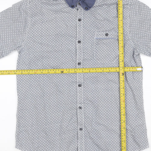 Red Herring Men's Blue White Geometric Shirt M Short Sleeve Button-Up