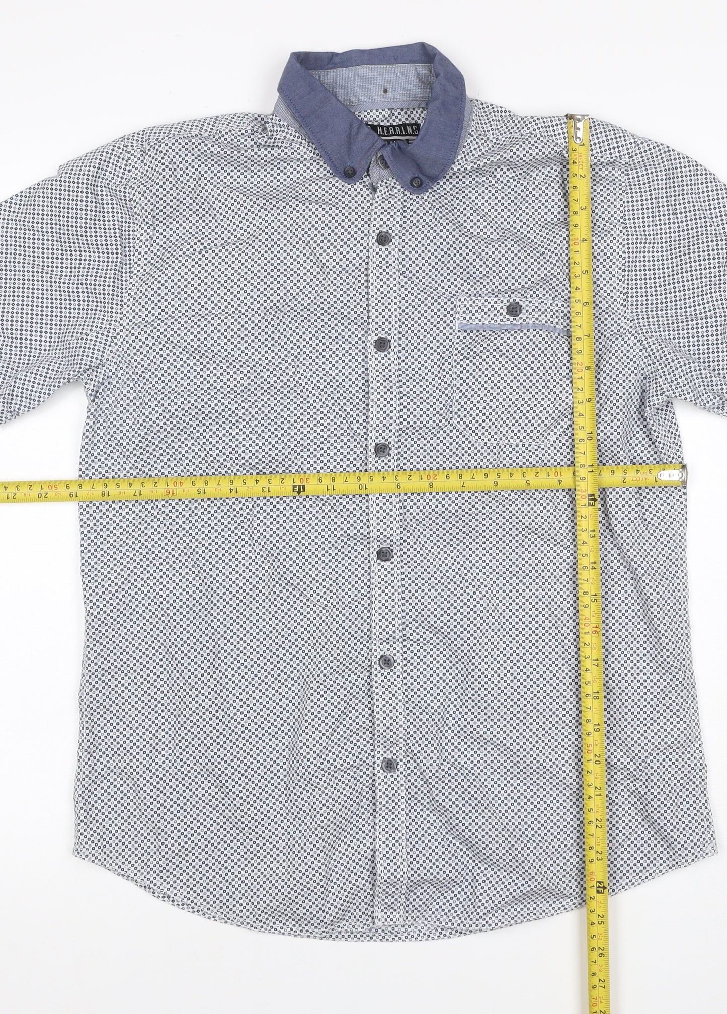 Red Herring Men's Blue White Geometric Shirt M Short Sleeve Button-Up