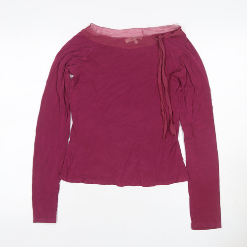 Laura Ashley Women Burgundy UK 8 Basic Long Sleeve Boat Neck Jersey Top