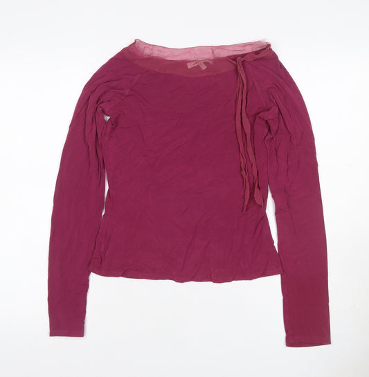 Laura Ashley Women Burgundy UK 8 Basic Long Sleeve Boat Neck Jersey Top