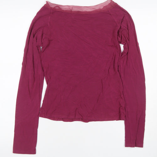 Laura Ashley Women Burgundy UK 8 Basic Long Sleeve Boat Neck Jersey Top