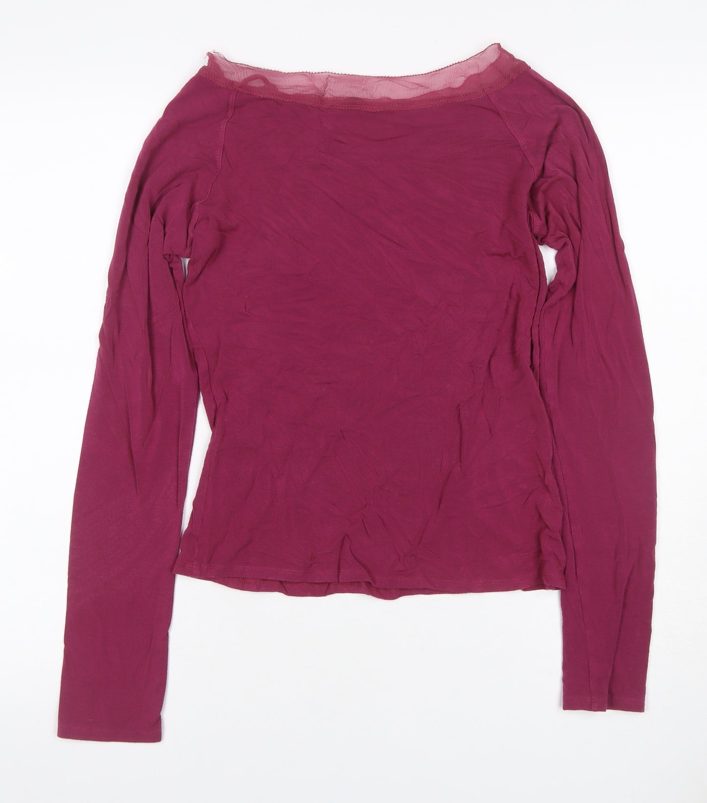 Laura Ashley Women Burgundy UK 8 Basic Long Sleeve Boat Neck Jersey Top