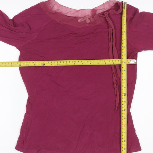 Laura Ashley Women Burgundy UK 8 Basic Long Sleeve Boat Neck Jersey Top