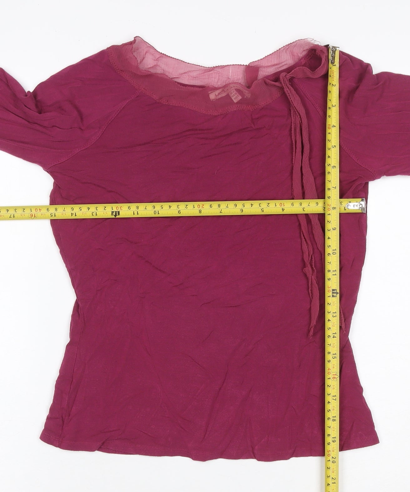 Laura Ashley Women Burgundy UK 8 Basic Long Sleeve Boat Neck Jersey Top
