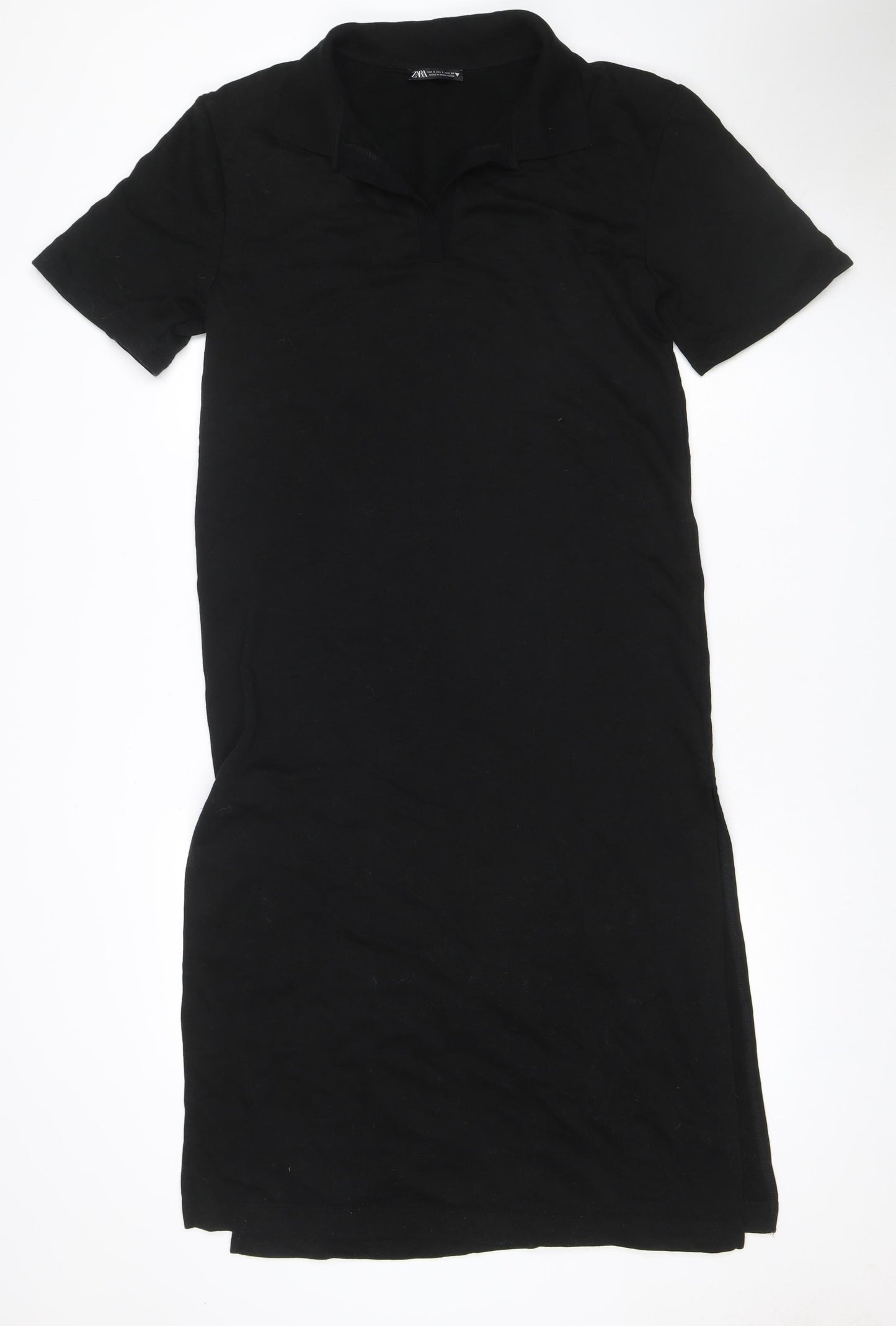 Zara Women Black S Sheath Knee Length V-Neck Stretch Dress