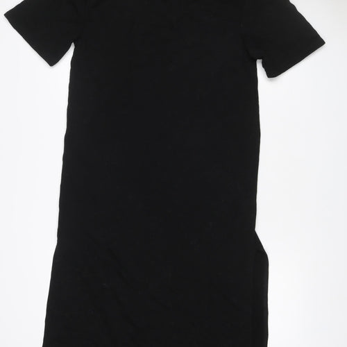 Zara Women Black S Sheath Knee Length V-Neck Stretch Dress