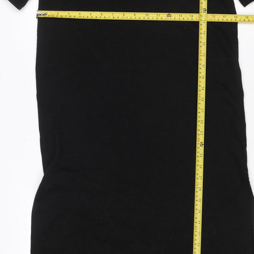 Zara Women Black S Sheath Knee Length V-Neck Stretch Dress