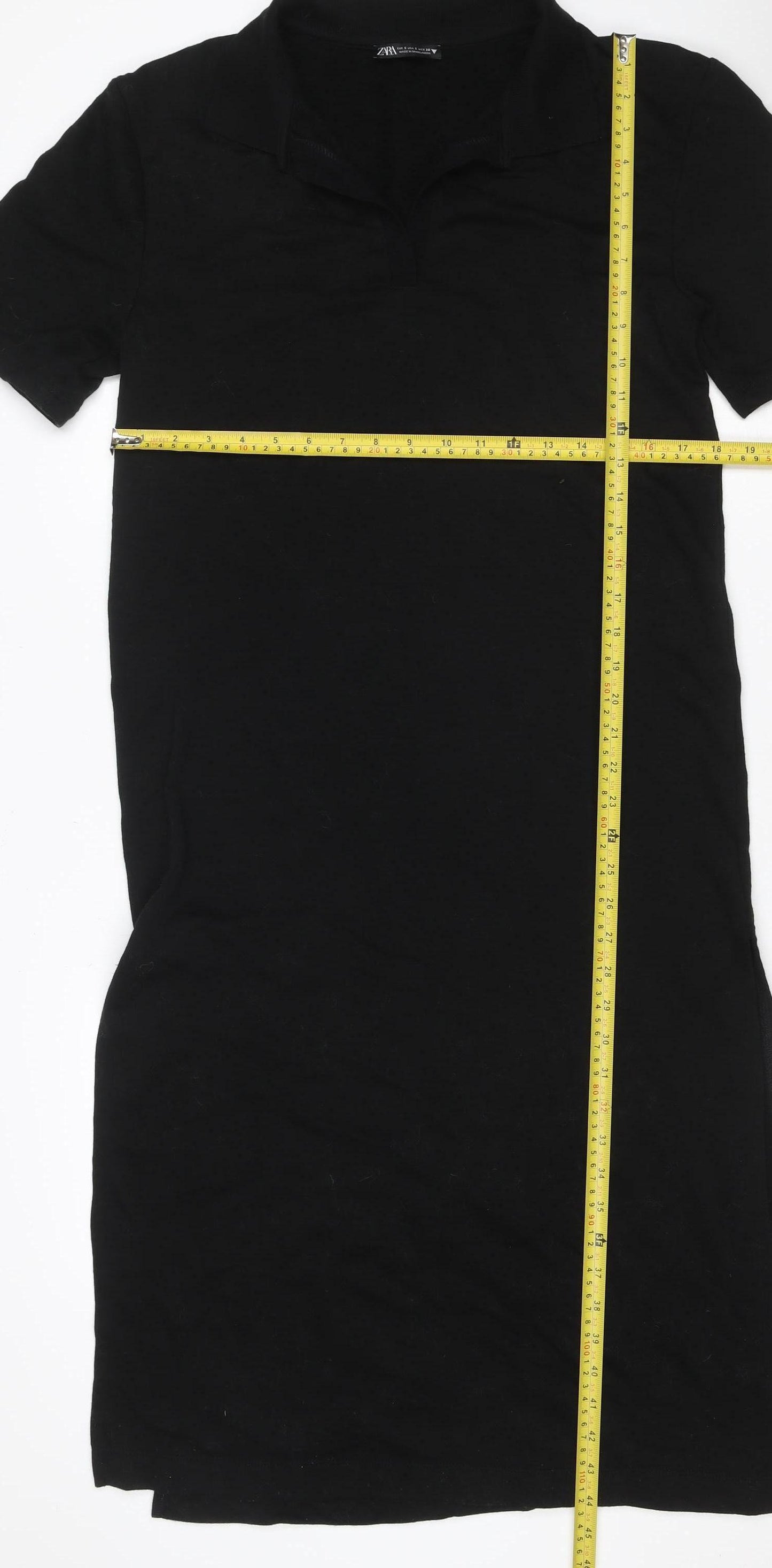 Zara Women Black S Sheath Knee Length V-Neck Stretch Dress