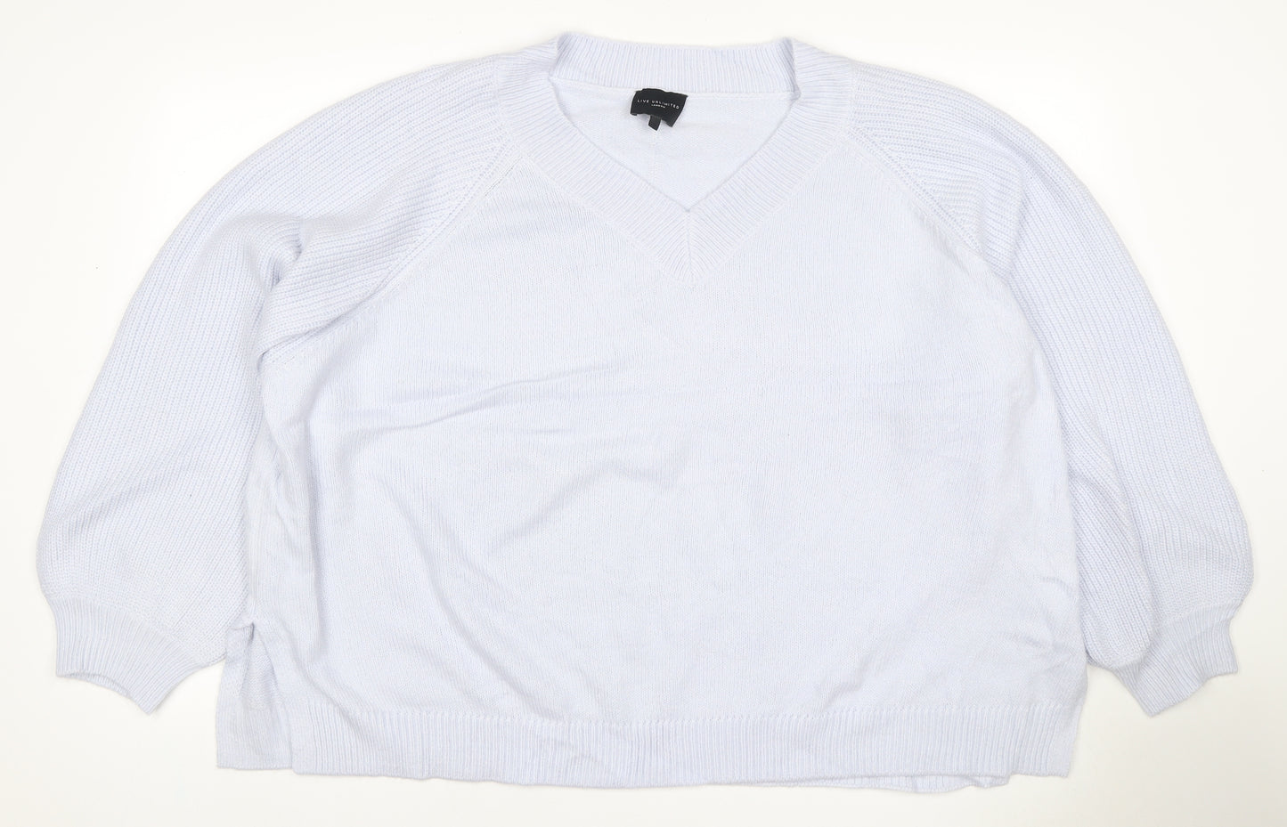 Live Unlimited London Women Blue UK 26 V-Neck Raglan Knit Jumper