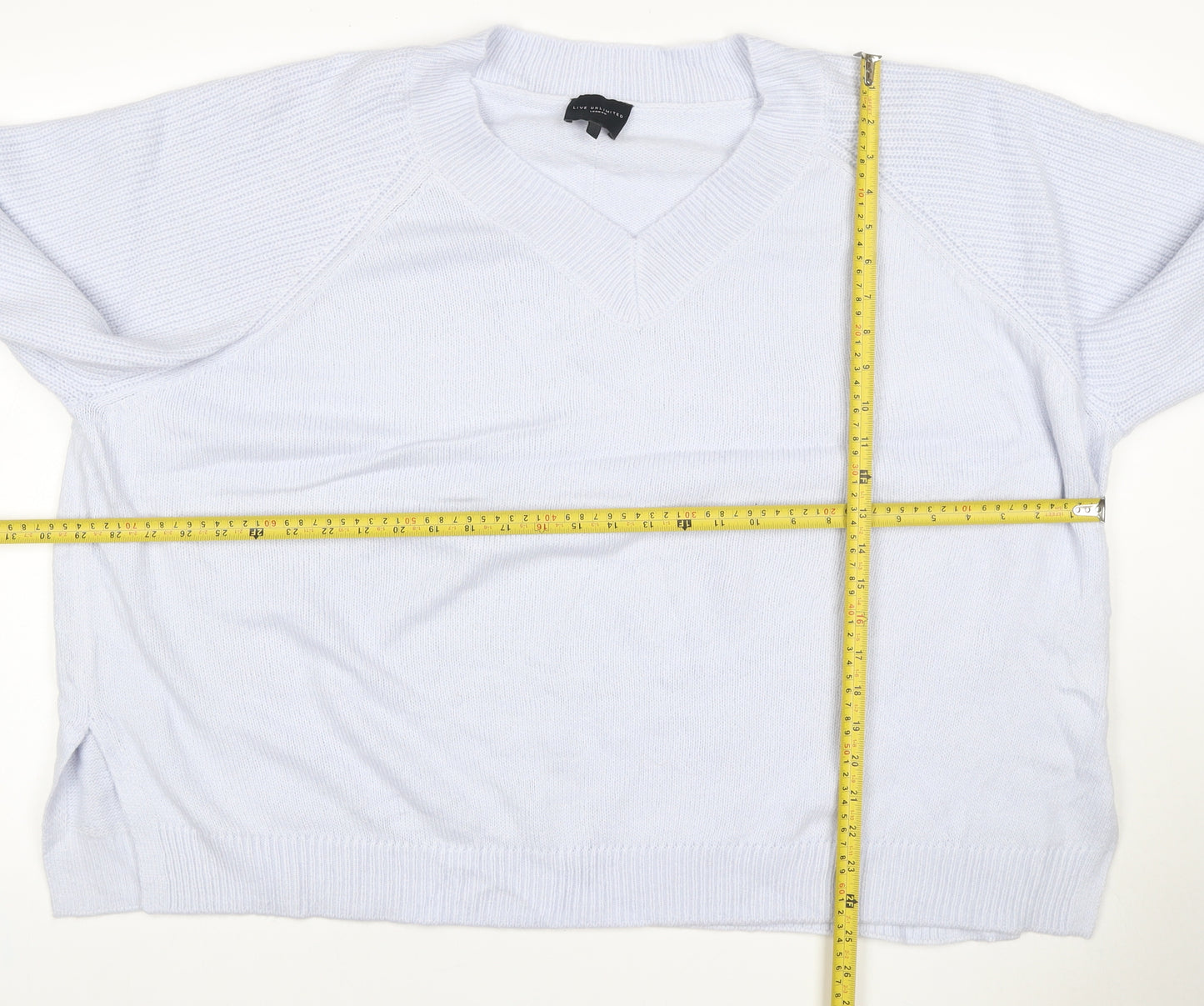 Live Unlimited London Women Blue UK 26 V-Neck Raglan Knit Jumper