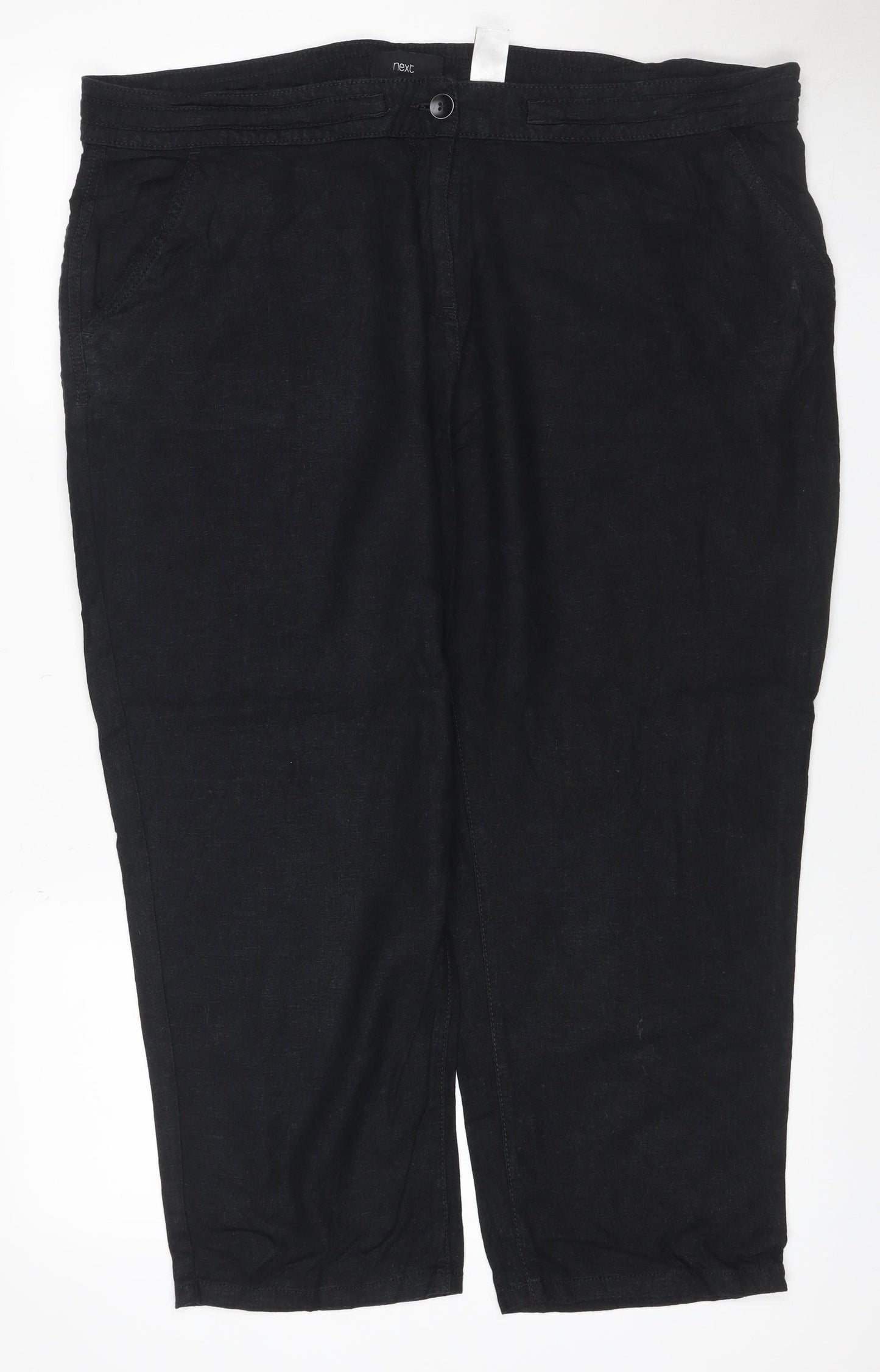 Next Women’s Black Linen Blend Straight Trousers UK 20 Regular
