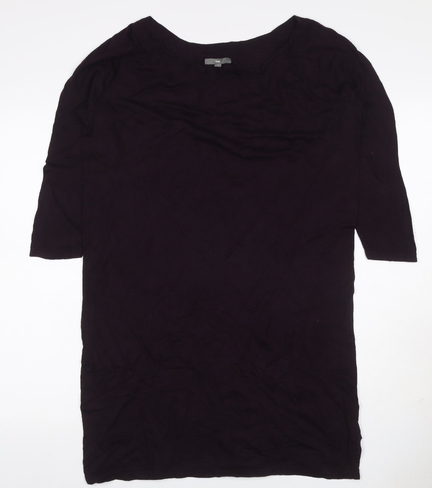 Gap Women Black M Jersey Knee Length Shift Dress 3/4 Sleeve Ruffle