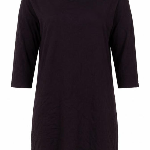 Gap Women Black M Jersey Knee Length Shift Dress 3/4 Sleeve Ruffle