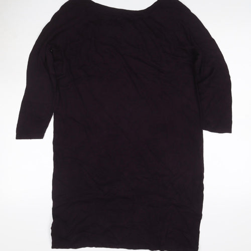 Gap Women Black M Jersey Knee Length Shift Dress 3/4 Sleeve Ruffle