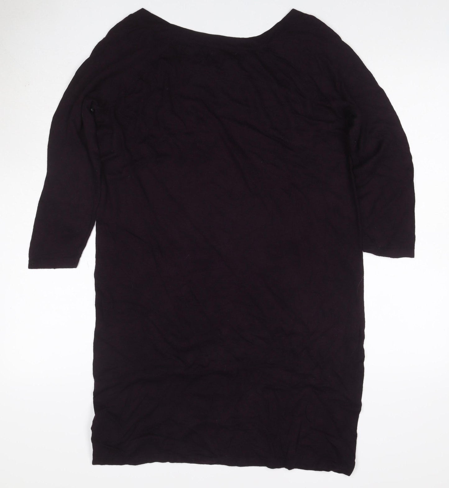 Gap Women Black M Jersey Knee Length Shift Dress 3/4 Sleeve Ruffle