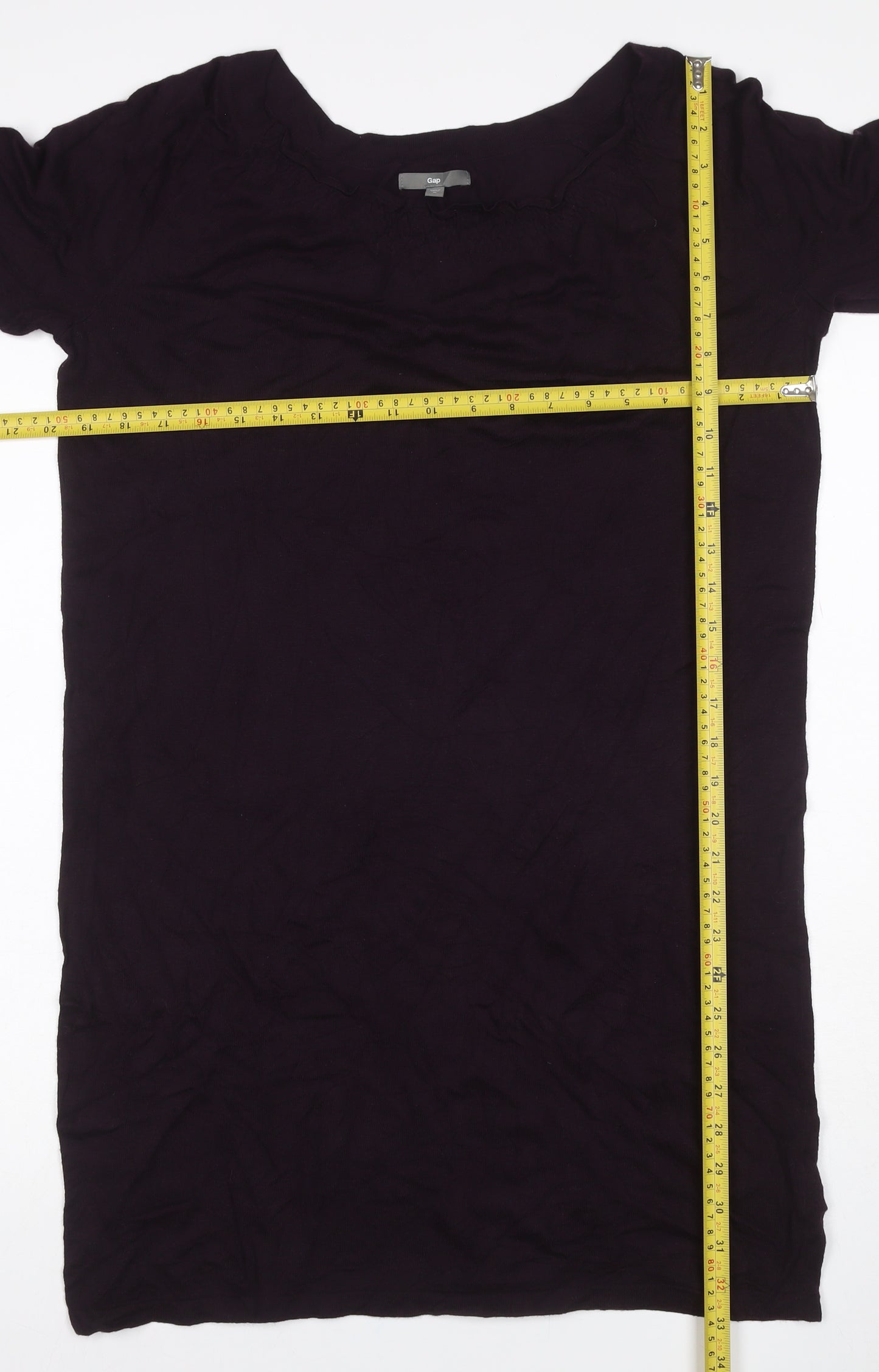 Gap Women Black M Jersey Knee Length Shift Dress 3/4 Sleeve Ruffle