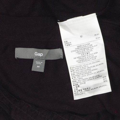 Gap Women Black M Jersey Knee Length Shift Dress 3/4 Sleeve Ruffle