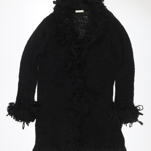 Berkertex Women's Black UK 14 Open Knit Fringe Cardigan Vintage