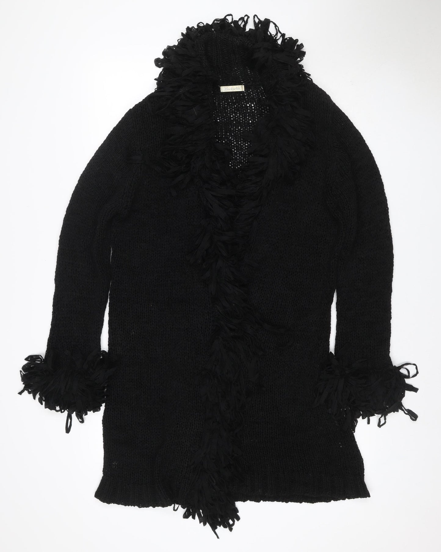 Berkertex Women's Black UK 14 Open Knit Fringe Cardigan Vintage