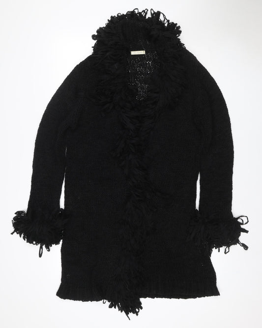 Berkertex Women's Black UK 14 Open Knit Fringe Cardigan Vintage