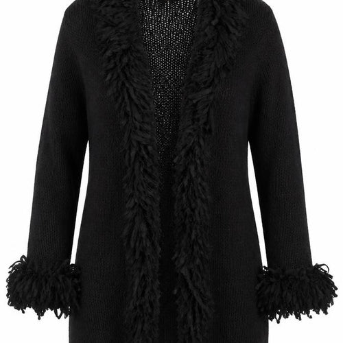 Berkertex Women's Black UK 14 Open Knit Fringe Cardigan Vintage