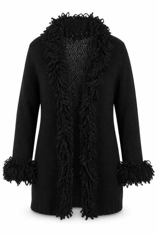 Berkertex Women's Black UK 14 Open Knit Fringe Cardigan Vintage