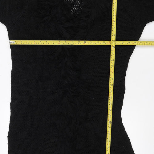 Berkertex Women's Black UK 14 Open Knit Fringe Cardigan Vintage