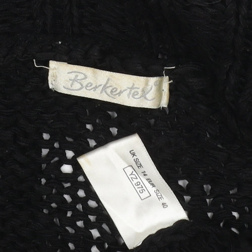 Berkertex Women's Black UK 14 Open Knit Fringe Cardigan Vintage