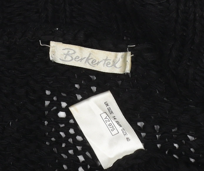 Berkertex Women's Black UK 14 Open Knit Fringe Cardigan Vintage
