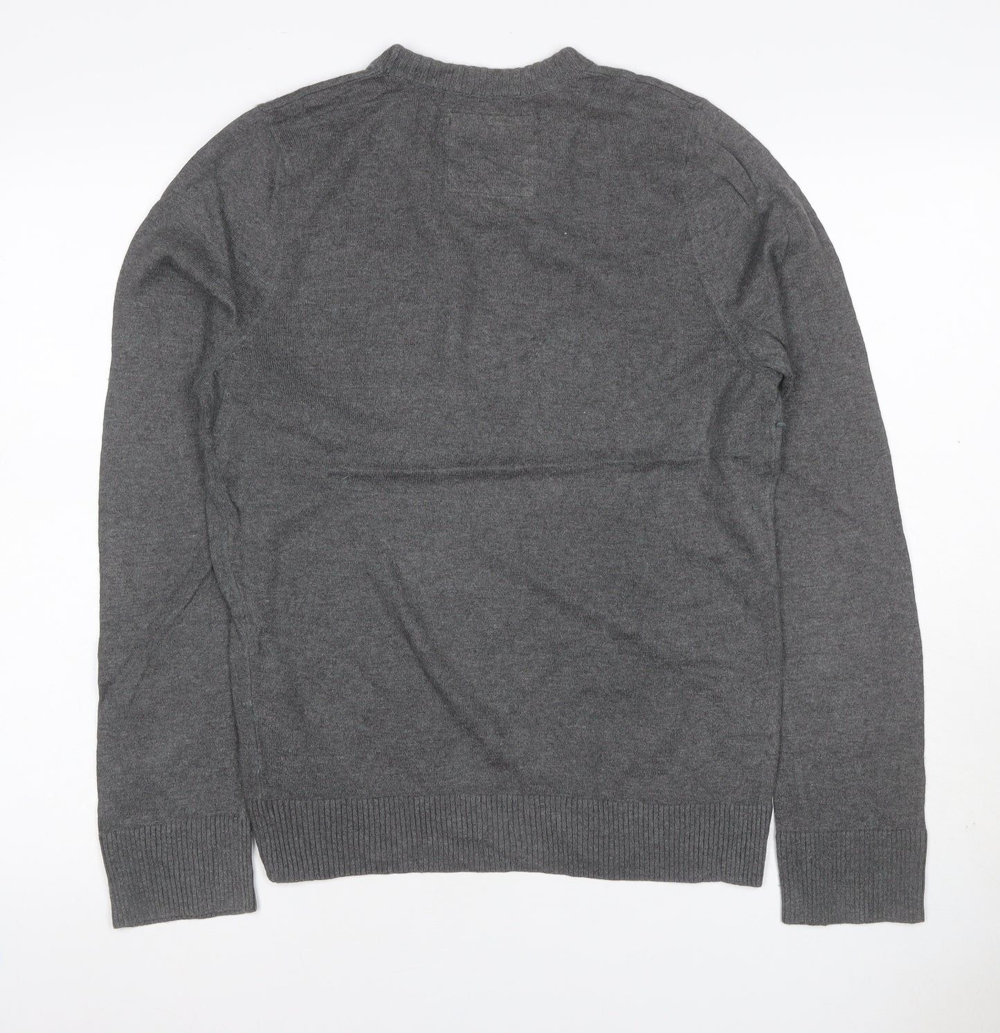 Hollister Men's Grey L V-Neck Logo Cotton Blend Pullover Jumper