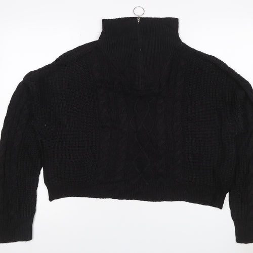 Brae Soul London Women Black L Cable Knit 1/4 Zip High Neck Jumper