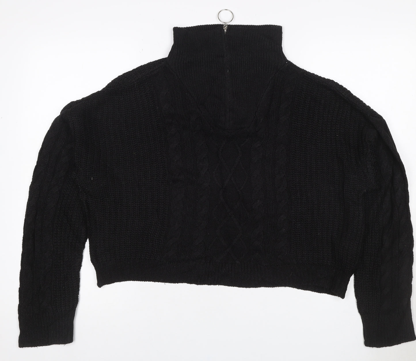 Brae Soul London Women Black L Cable Knit 1/4 Zip High Neck Jumper