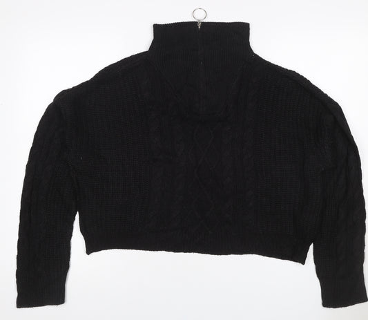 Brae Soul London Women Black L Cable Knit 1/4 Zip High Neck Jumper