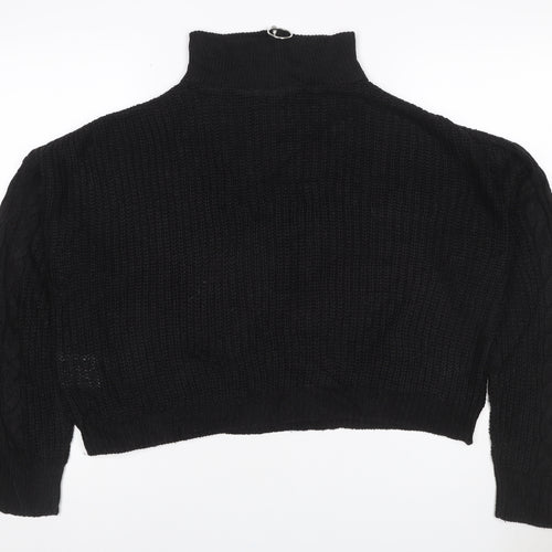Brae Soul London Women Black L Cable Knit 1/4 Zip High Neck Jumper