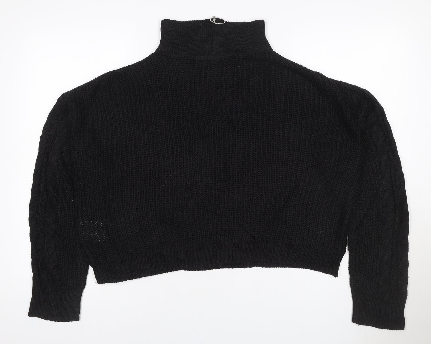 Brae Soul London Women Black L Cable Knit 1/4 Zip High Neck Jumper