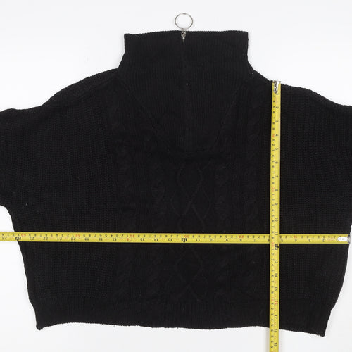 Brae Soul London Women Black L Cable Knit 1/4 Zip High Neck Jumper