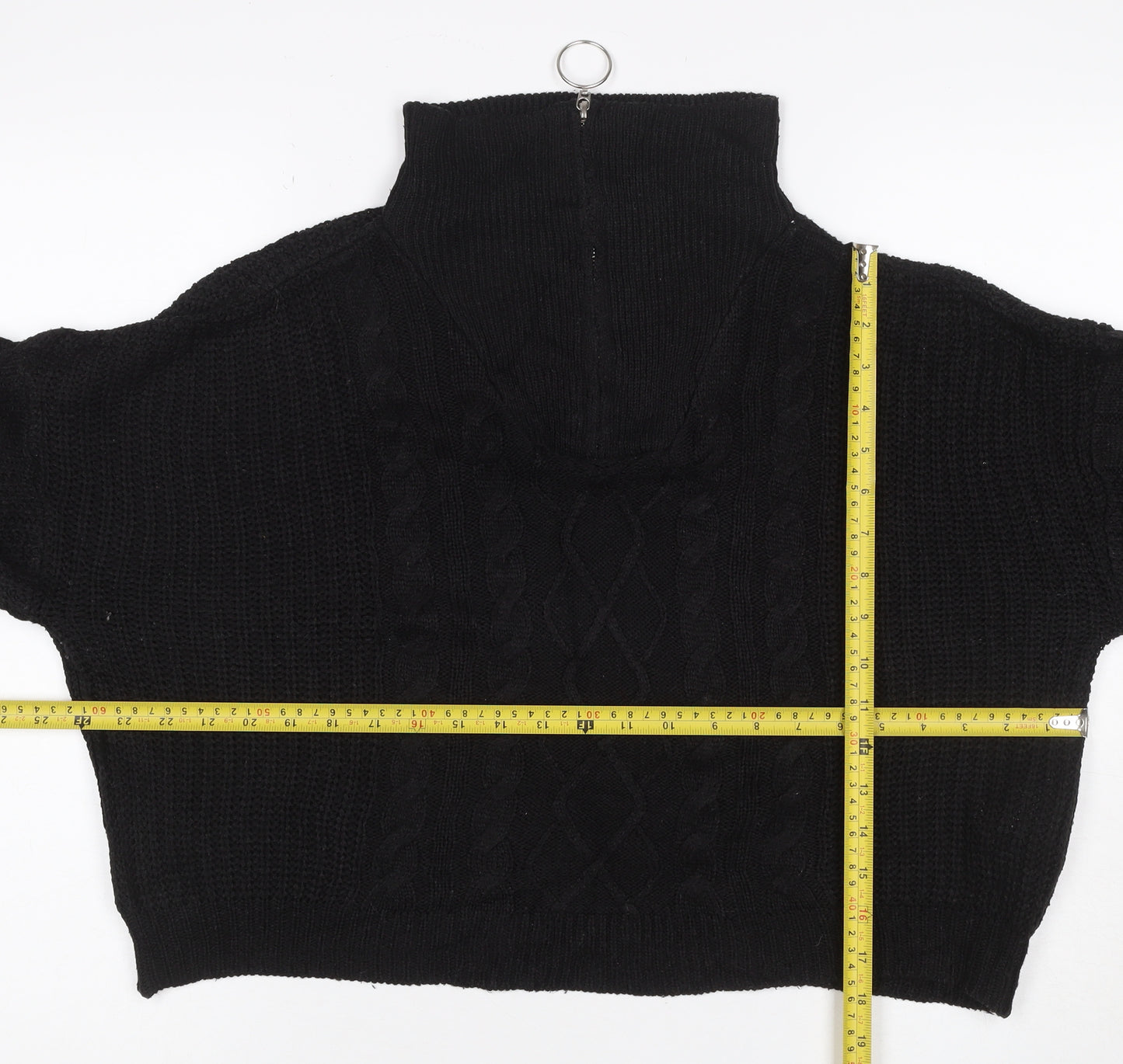 Brae Soul London Women Black L Cable Knit 1/4 Zip High Neck Jumper