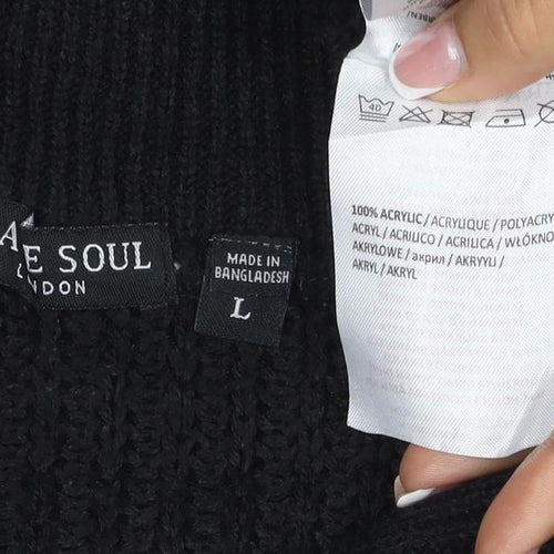 Brae Soul London Women Black L Cable Knit 1/4 Zip High Neck Jumper