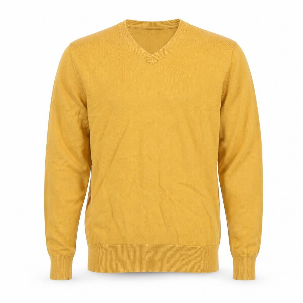 Marks and Spencer Men Yellow M V-Neck Pure Cotton Pullover Jumper
