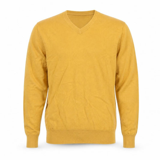 Marks and Spencer Men Yellow M V-Neck Pure Cotton Pullover Jumper