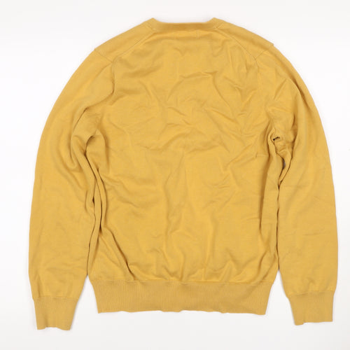 Marks and Spencer Men Yellow M V-Neck Pure Cotton Pullover Jumper
