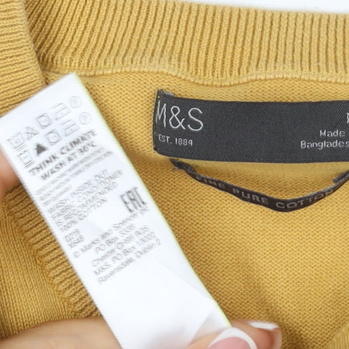 Marks and Spencer Men Yellow M V-Neck Pure Cotton Pullover Jumper
