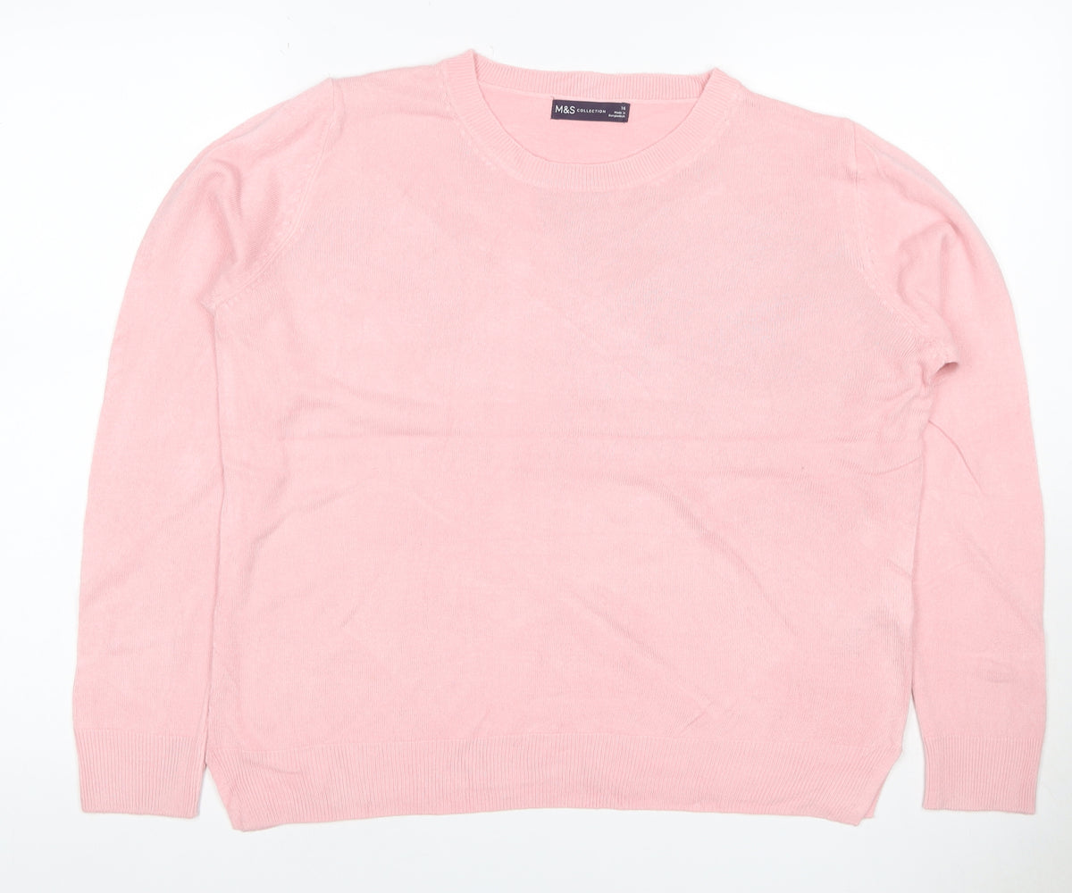 Marks & Spencer Women Pink Size 16 Crew Neck Raglan Knit Jumper