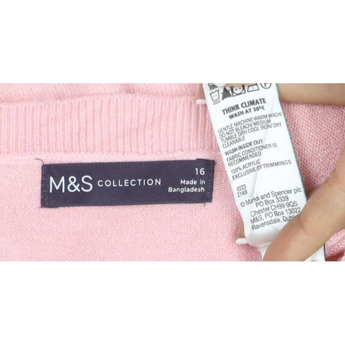 Marks & Spencer Women Pink Size 16 Crew Neck Raglan Knit Jumper