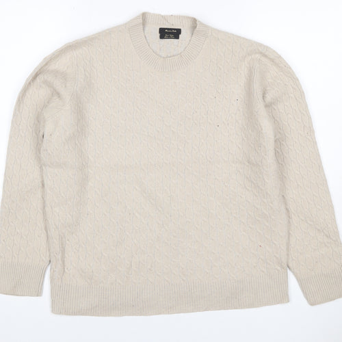 Massimo Dutti Women Ivory S Cable-Knit Cotton Blend Pullover Jumper
