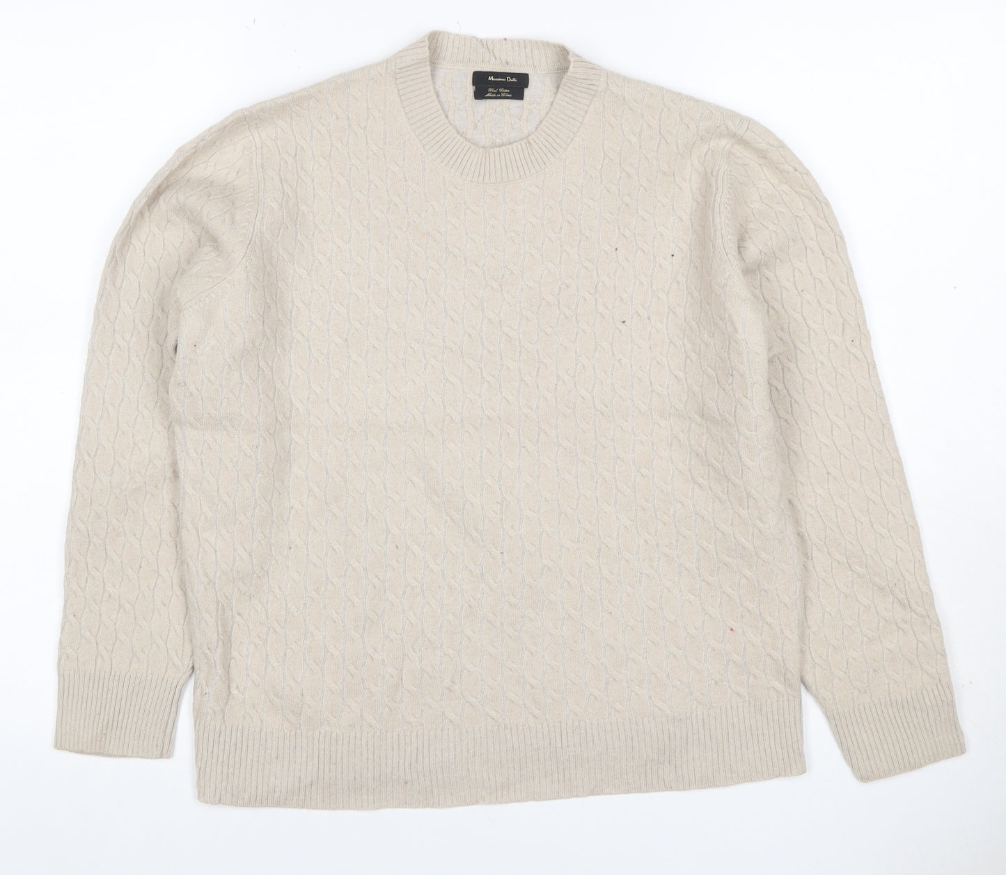 Massimo Dutti Women Ivory S Cable-Knit Cotton Blend Pullover Jumper
