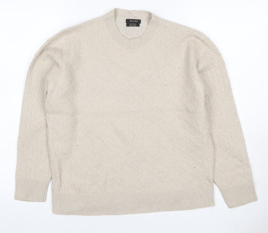 Massimo Dutti Women Ivory S Cable-Knit Cotton Blend Pullover Jumper