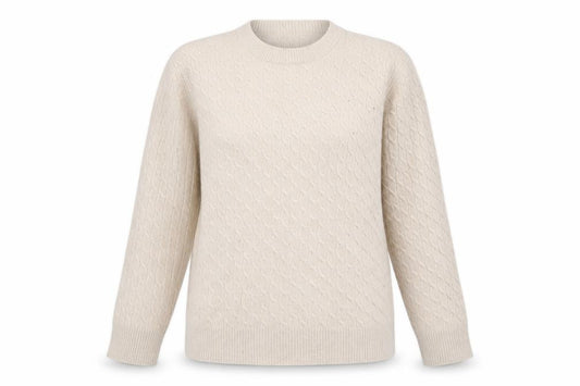Massimo Dutti Women Ivory S Cable-Knit Cotton Blend Pullover Jumper
