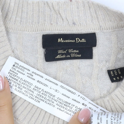 Massimo Dutti Women Ivory S Cable-Knit Cotton Blend Pullover Jumper