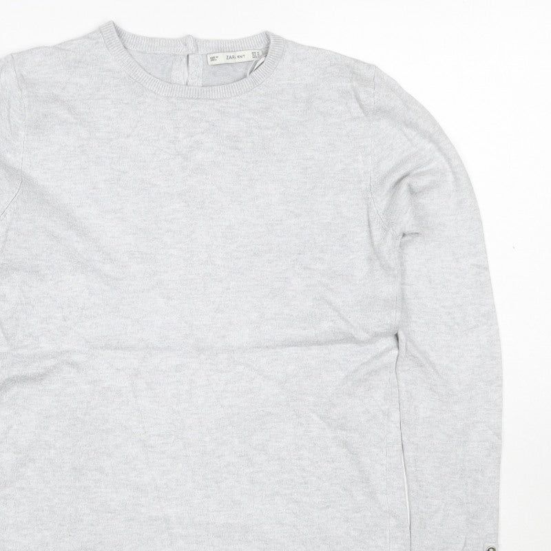 Additional view of Zara Knit Women Grey M Crew Neck Button Cuff Long Sleeve jumper